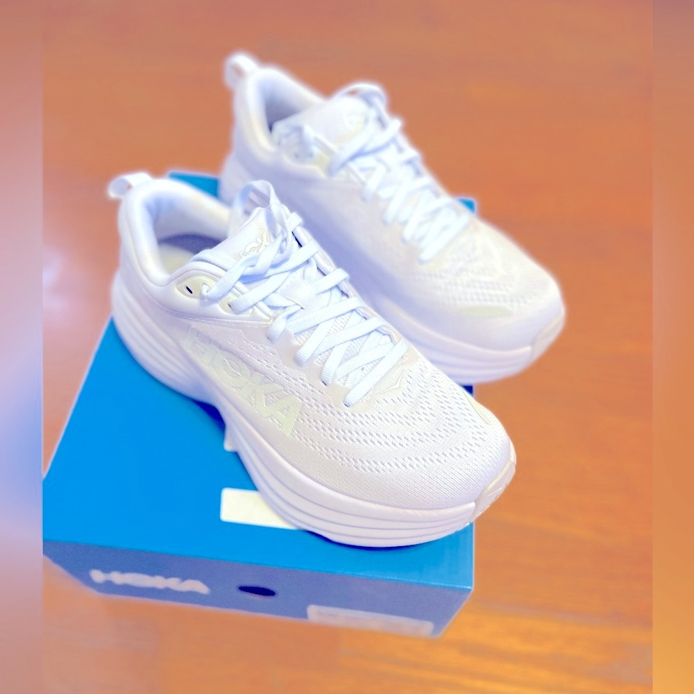 NIB HOKA BONDI 8, White/White, Size 6.5